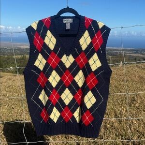 Lord and Taylor Vintage Blue Argyle preppy shetland wool pullover Sweater Vest